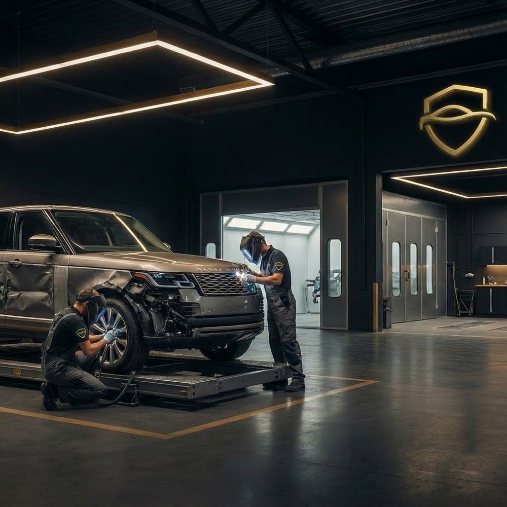 Beschadigde auto in de werkplaats van Pro Car Body, klaar voor herstel